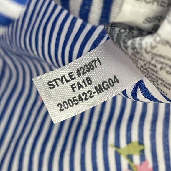 J Crew Mercantile Shirt Womens XXS Blue White Striped Floral Button Down Cotton - Picture 9 of 13